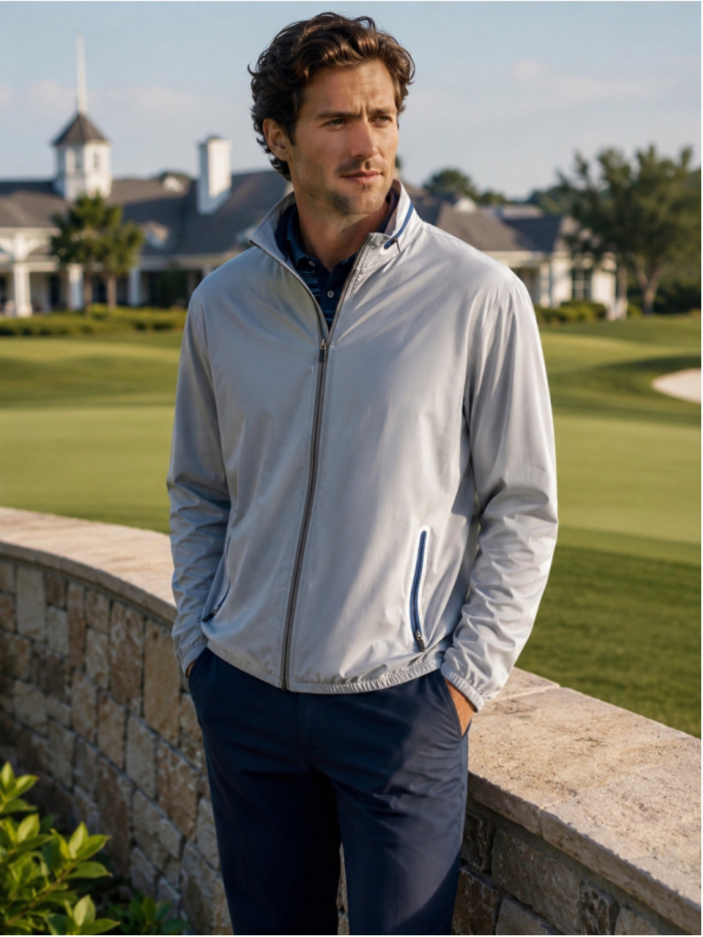 Johnnie-O Jacket Men’s L Packable Hood Lightweight Golf Preppy Performance Gray